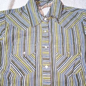 Fiorlini International Western Shirt Women S GreenBlue Striped Pearl Snap velvet